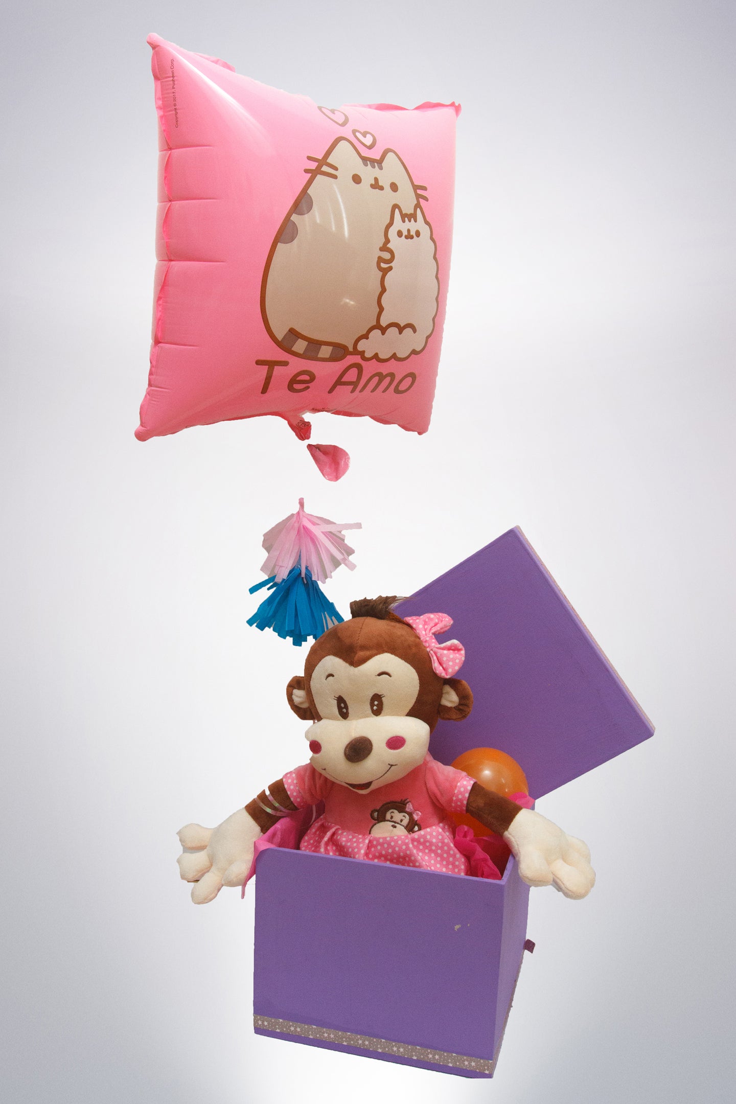 Peluchín caja con globo y peluche