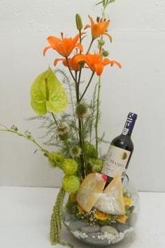 Arreglo queso pan y vino