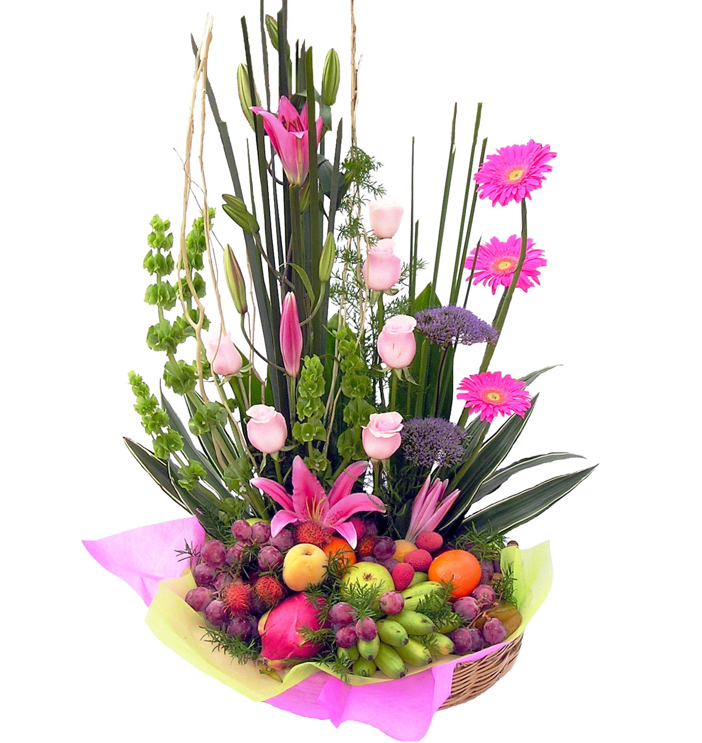 Frutal gerberas lilis y fruta de la estación